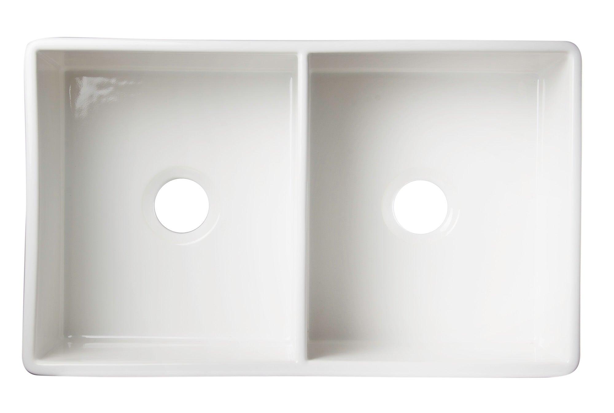 ALFI brand AB538-W White 32" Smooth Apron Double Bowl Fireclay Farmhouse Kitchen Sink