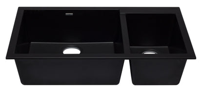 ALFI brand AB3319UM-BLA Black 34" Double Bowl Undermount Granite Composite Kitchen Sink