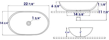 EAGO BA352  23" Oval Ceramic above mount Bathroom Basin Vessel Sink