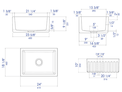 ALFI brand AB3018HS-BM 30" Black Matte Reversible Smooth / Fluted Single Bowl Fireclay Farm Sink