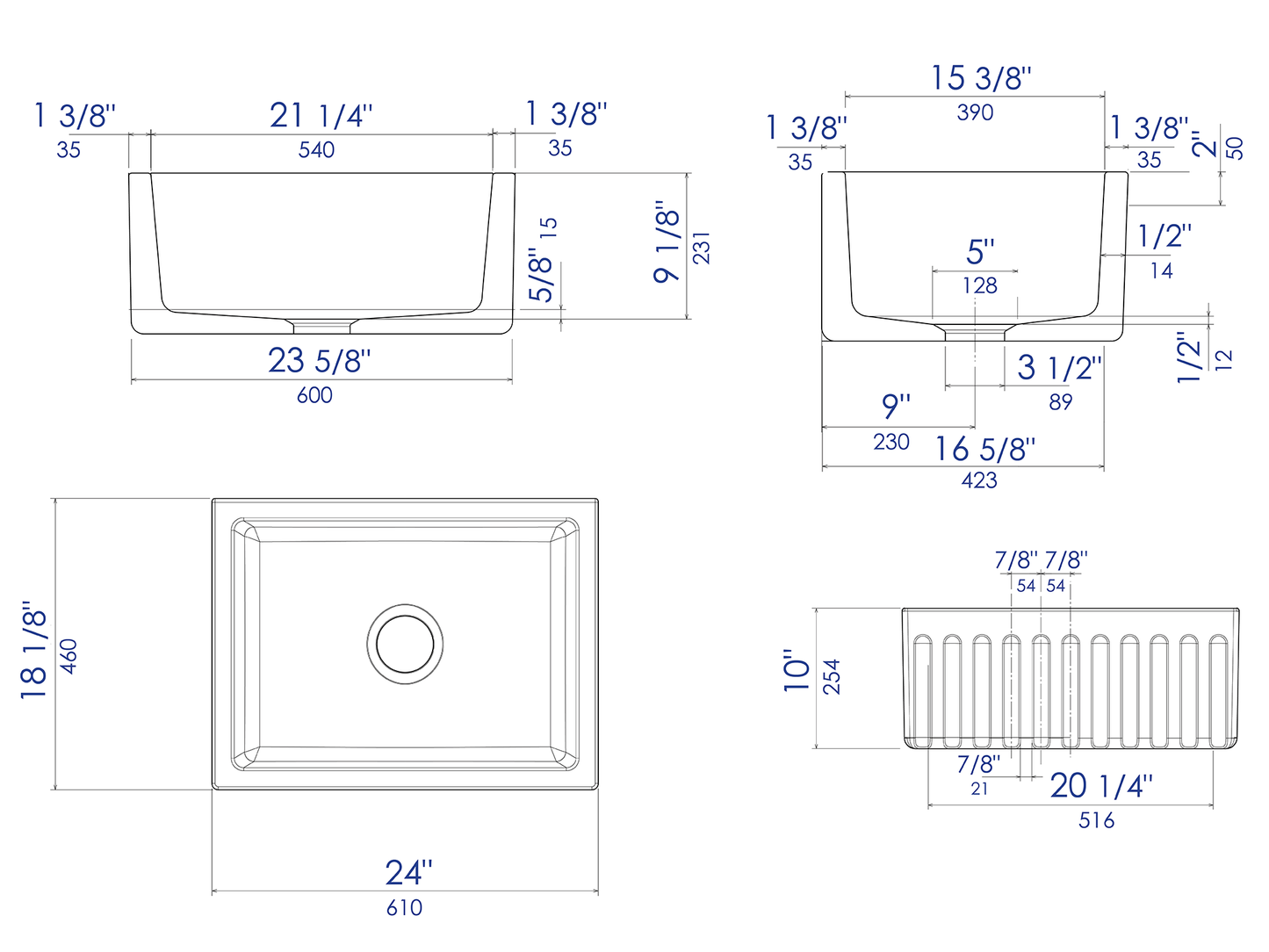 ALFI brand AB3018HS-B 30 inch Biscuit Reversible Smooth / Fluted Single Bowl Fireclay Farm Sink