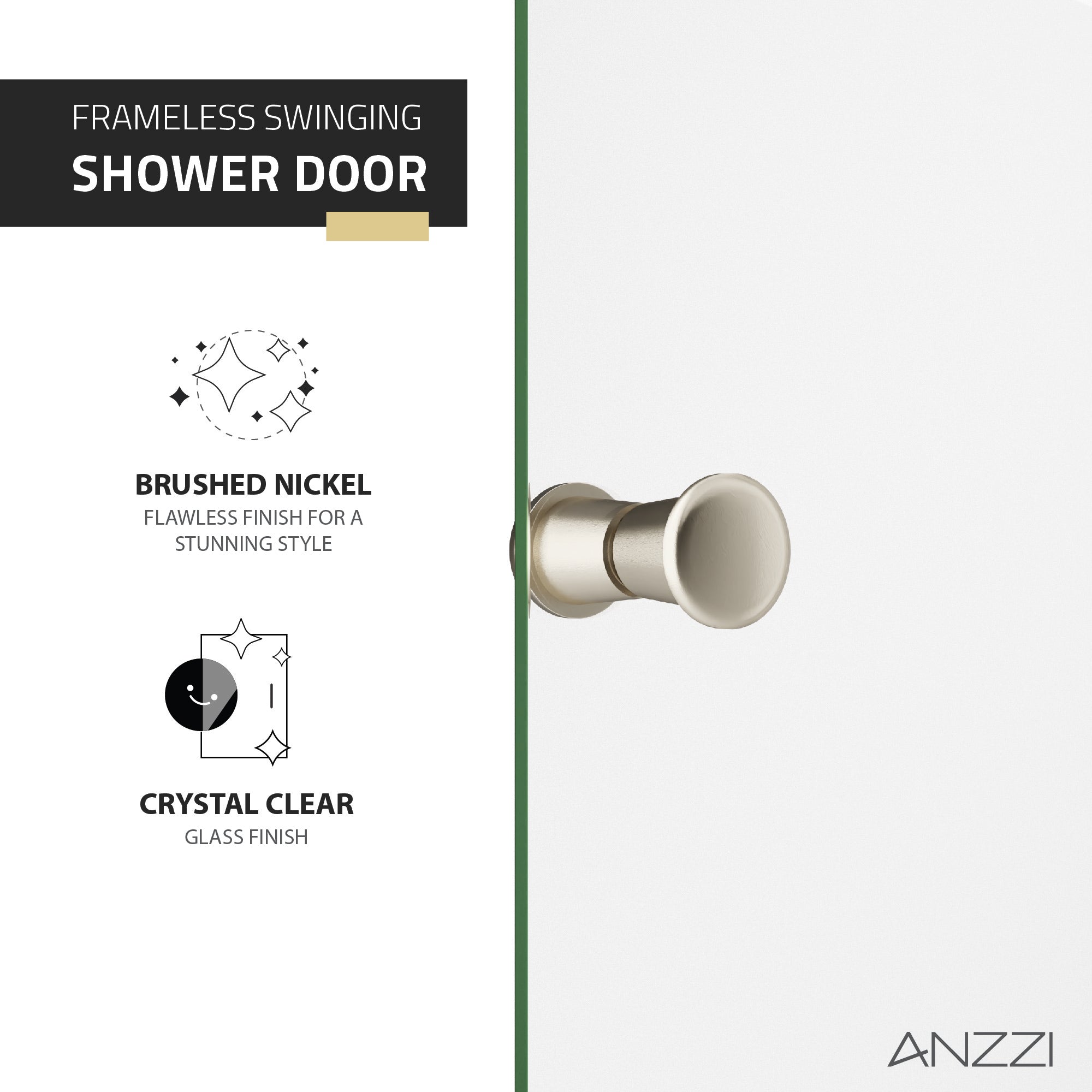 ANZZI Romance 72-in. x 33.5-in. Frameless Swinging Shower Door