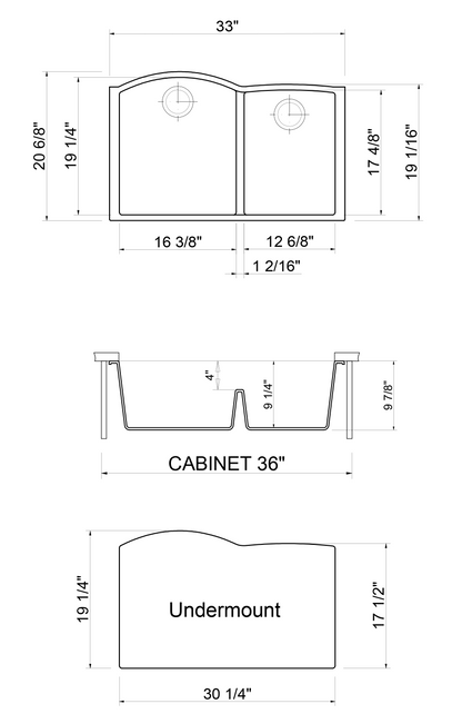 ALFI brand AB3320UM-W White 33" Double Bowl Undermount Granite Composite Kitchen Sink