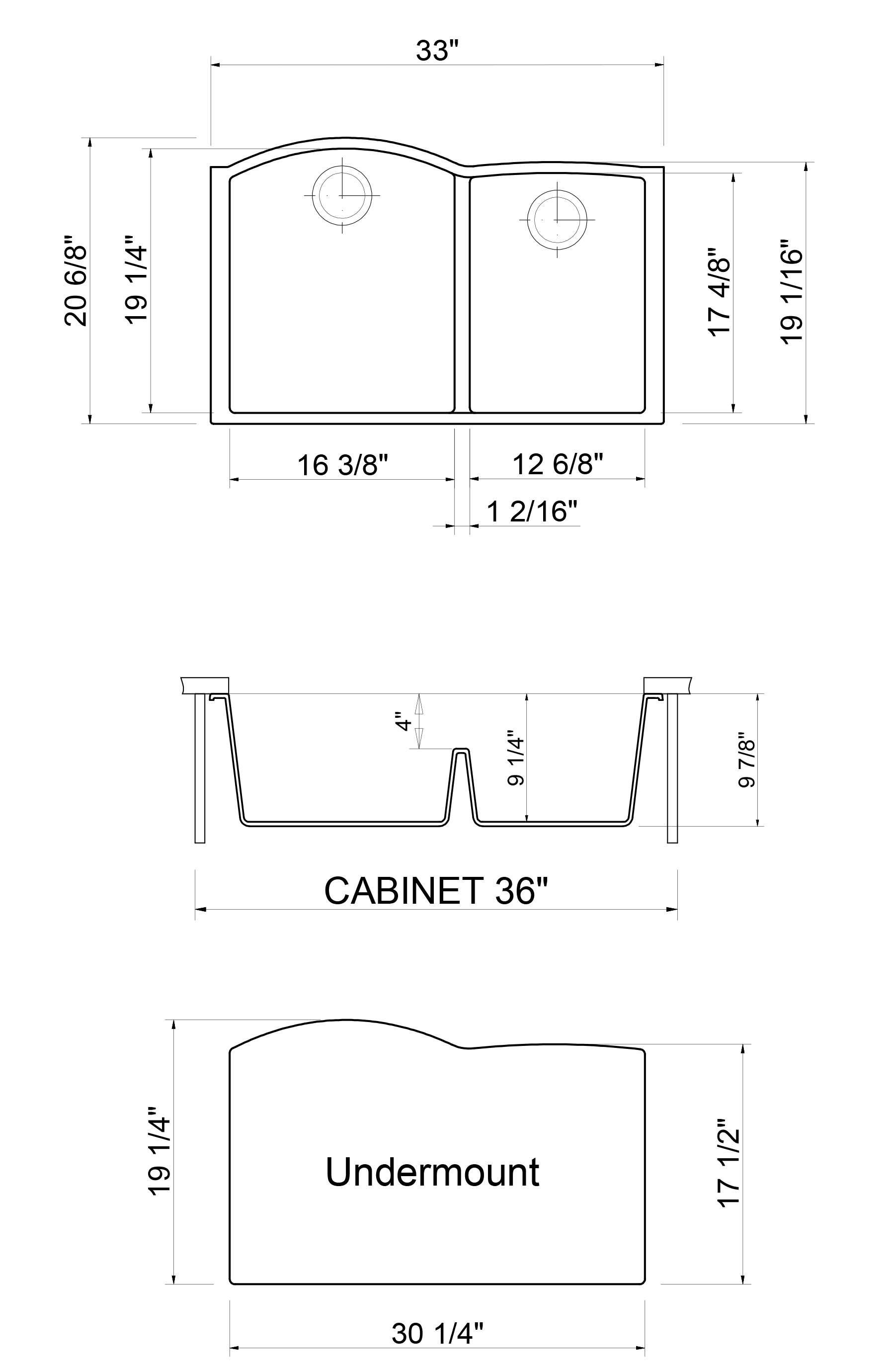 ALFI brand AB3320UM-C Chocolate 33" Double Bowl Undermount Granite Composite Kitchen Sink