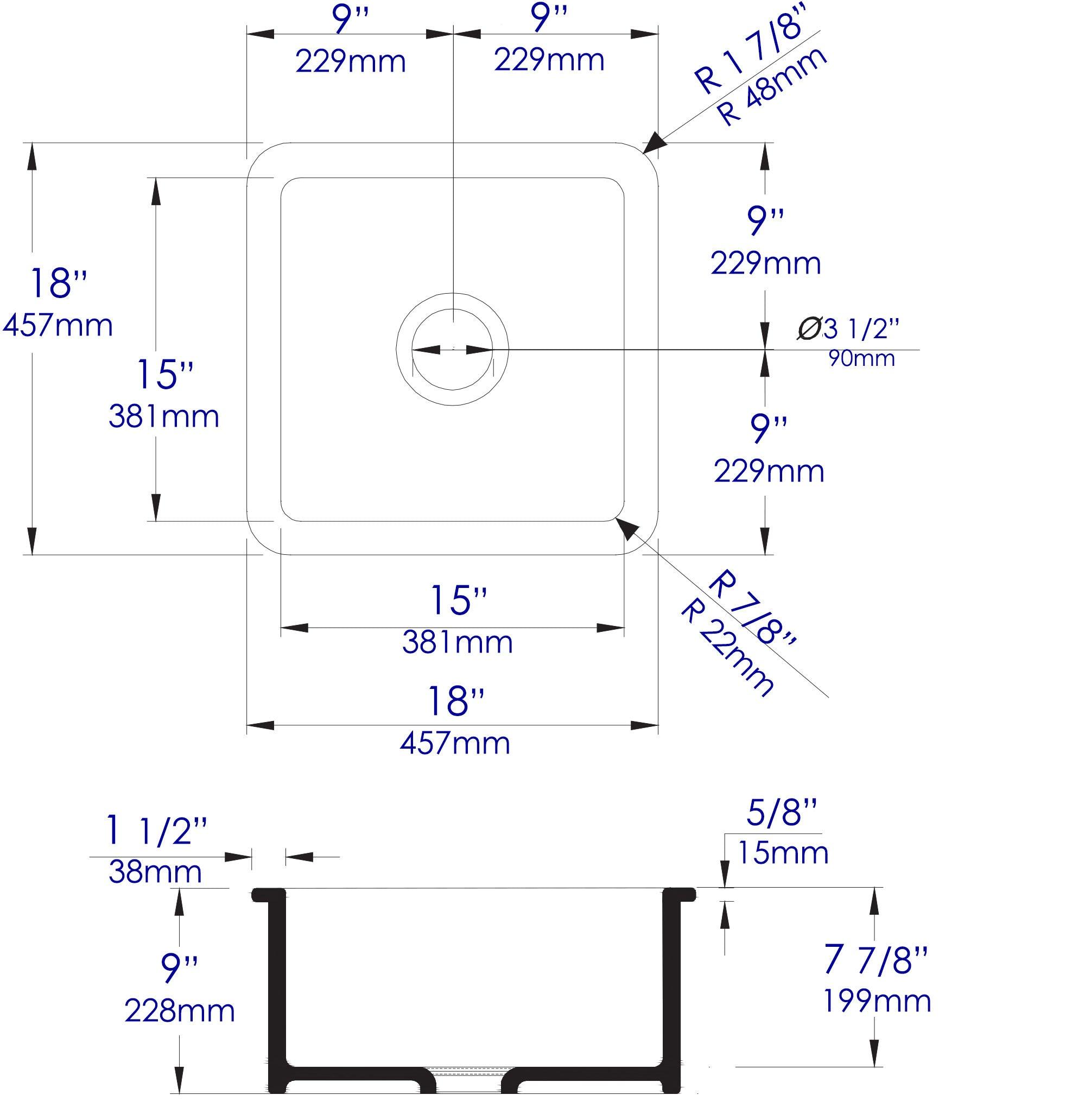 ALFI brand ABF1818S-GM Gray Matte Square 18" x 18" Undermount / Drop In Fireclay Prep Sink