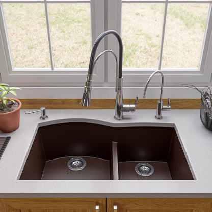 ALFI brand AB3320UM-C Chocolate 33" Double Bowl Undermount Granite Composite Kitchen Sink