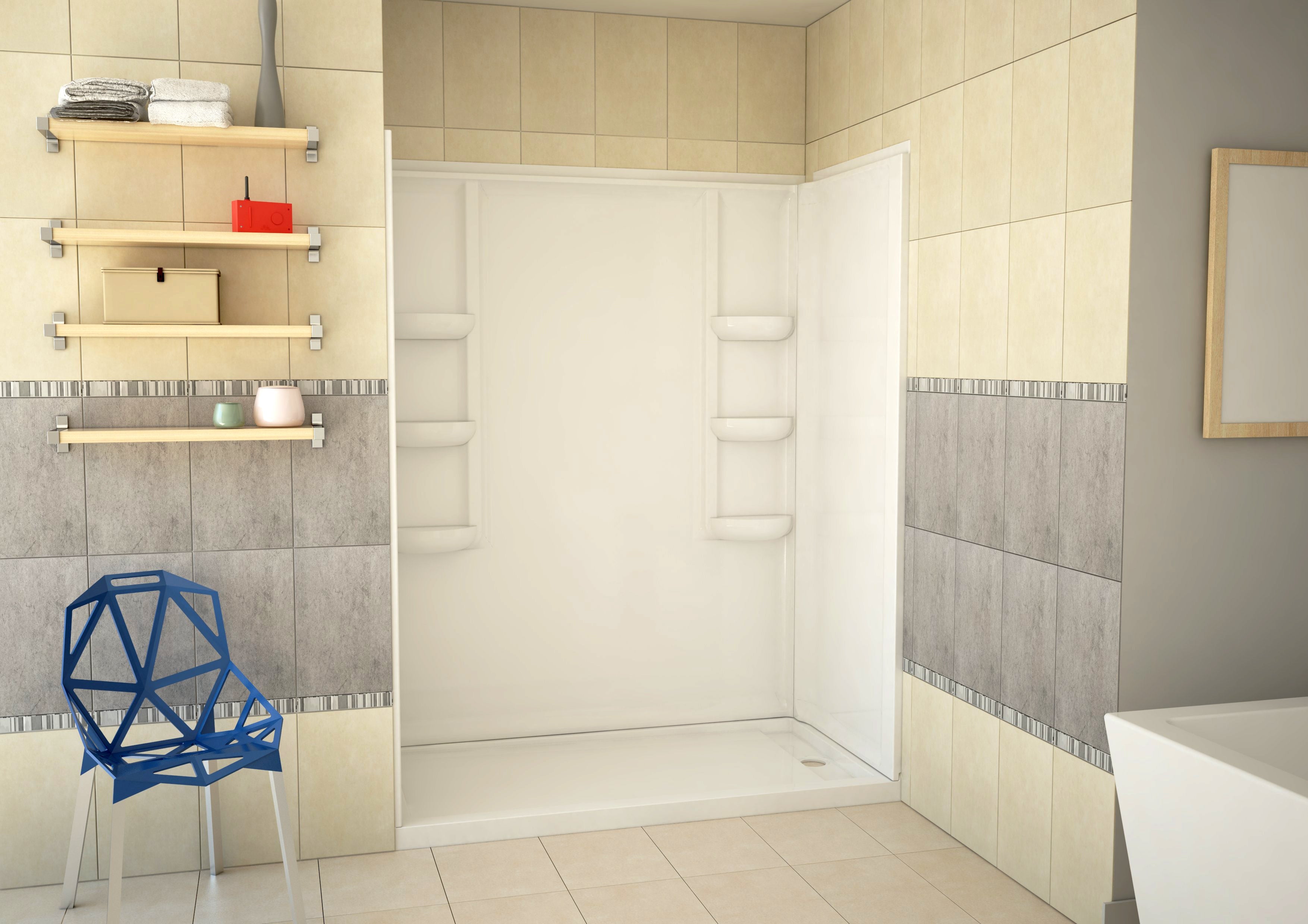 Lex-Class 60 in. x 36 in. x 74 in. 3-piece DIY Friendly Alcove Shower Surround in White