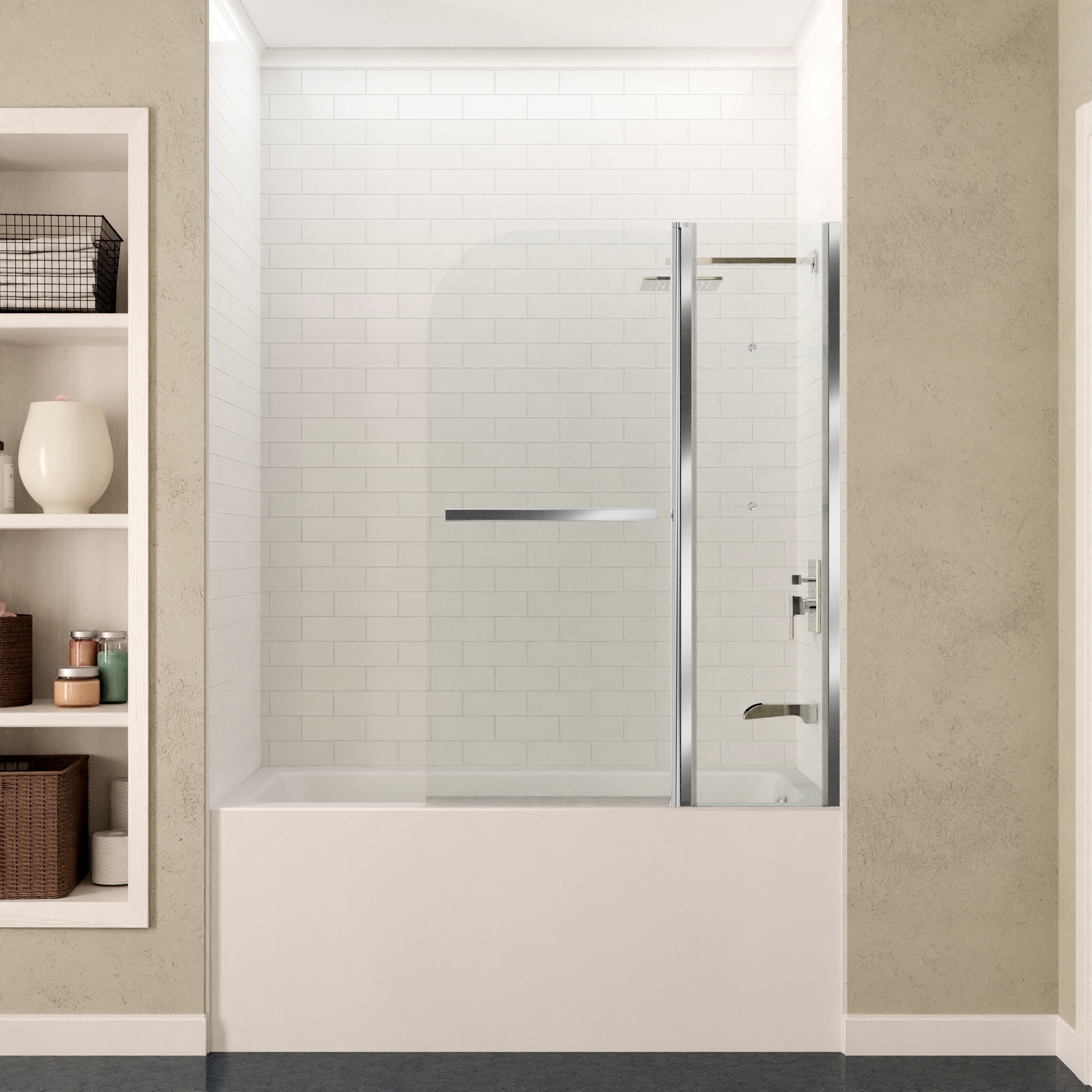 Anzzi 5 ft. Acrylic Rectangle Tub in White With 48 in. x 58 in. Frameless Tub Door