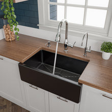 Load image into Gallery viewer, ALFI brand AB3018HS-BG 30&quot; Black Gloss Reversible Smooth / Fluted Single Bowl Fireclay Farm Sink
