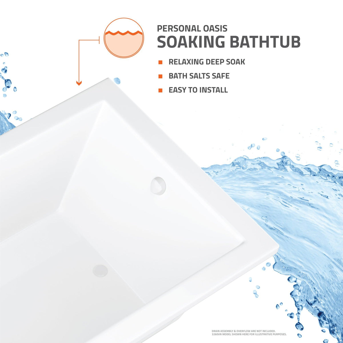 Atlantis Whirlpools Charleston 48 x 72 Rectangular Soaking Bathtub 4872CS