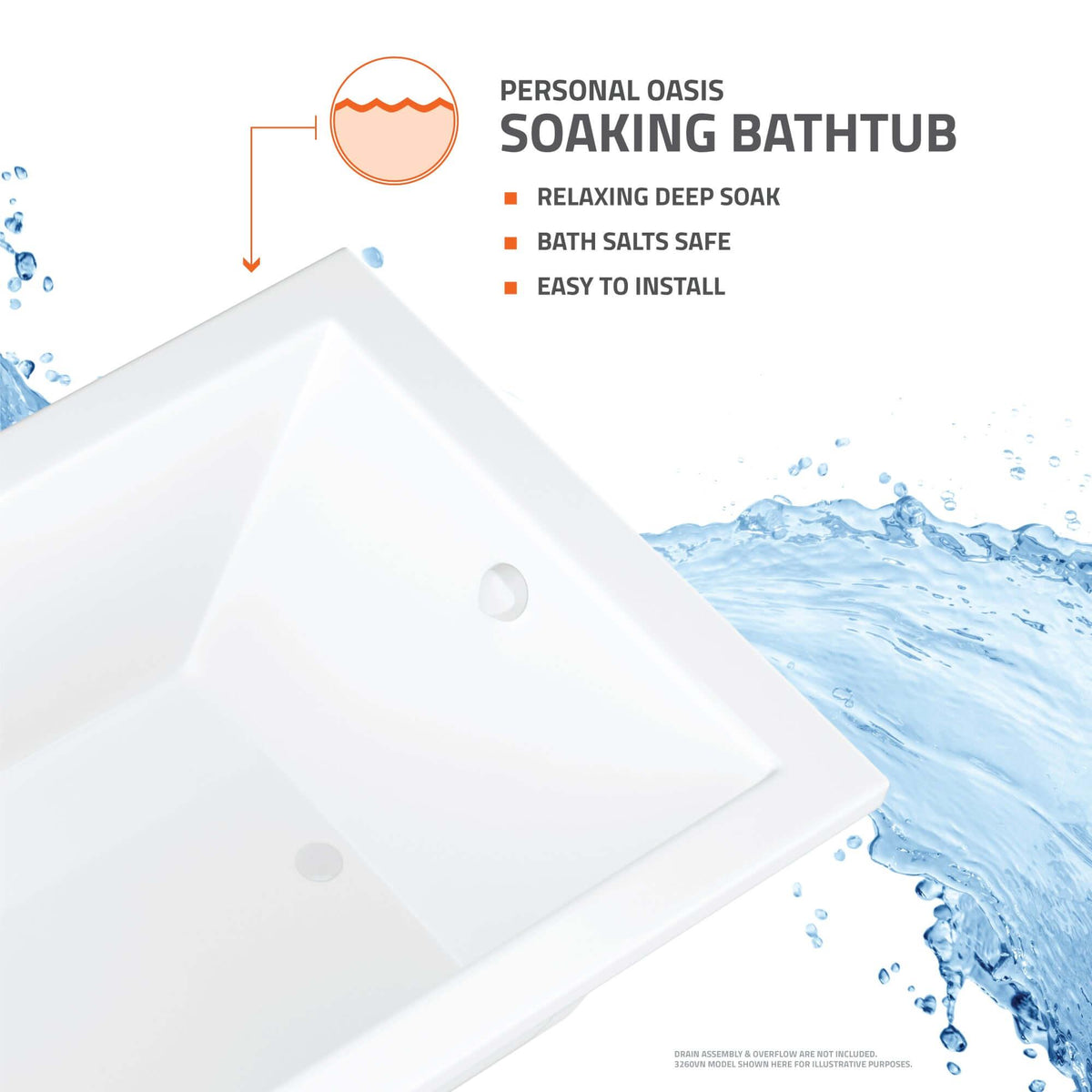 Atlantis Whirlpools Vogue 43 x 84 Rectangular Soaking Bathtub 4384VS