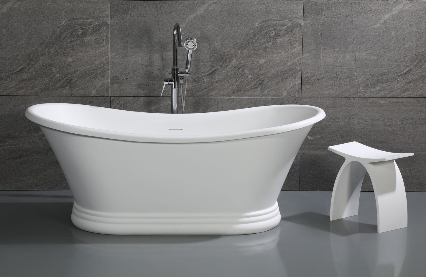 ALFI brand AB9950 67" White Matte Pedestal Solid Surface Resin Bathtub