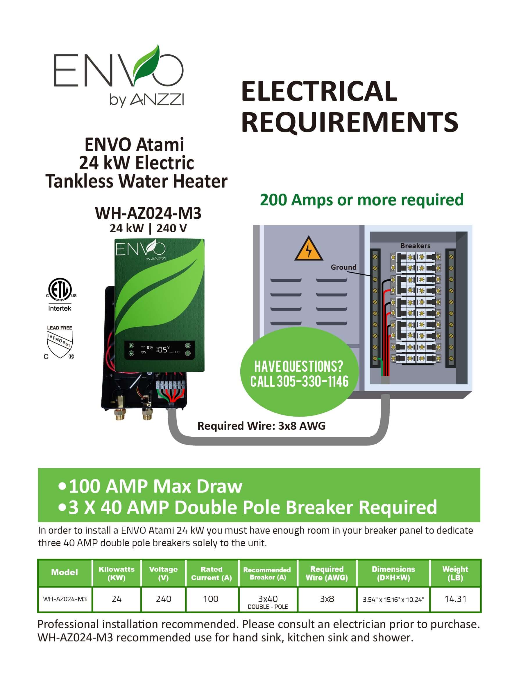 ENVO Atami 18 kW Tankless Electric Water Heater