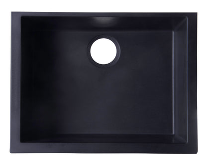 ALFI brand AB2420UM-BLA Black 24" Undermount Single Bowl Granite Composite Kitchen Sink