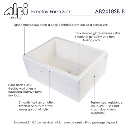 ALFI brand AB2418SB-B  24" Biscuit Smooth Thick Wall Fireclay Single Bowl Farm Sink