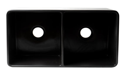 ALFI brand ABF3318D-BM Black Matte Smooth Apron 33" x 18" Double Bowl Fireclay Farm Sink