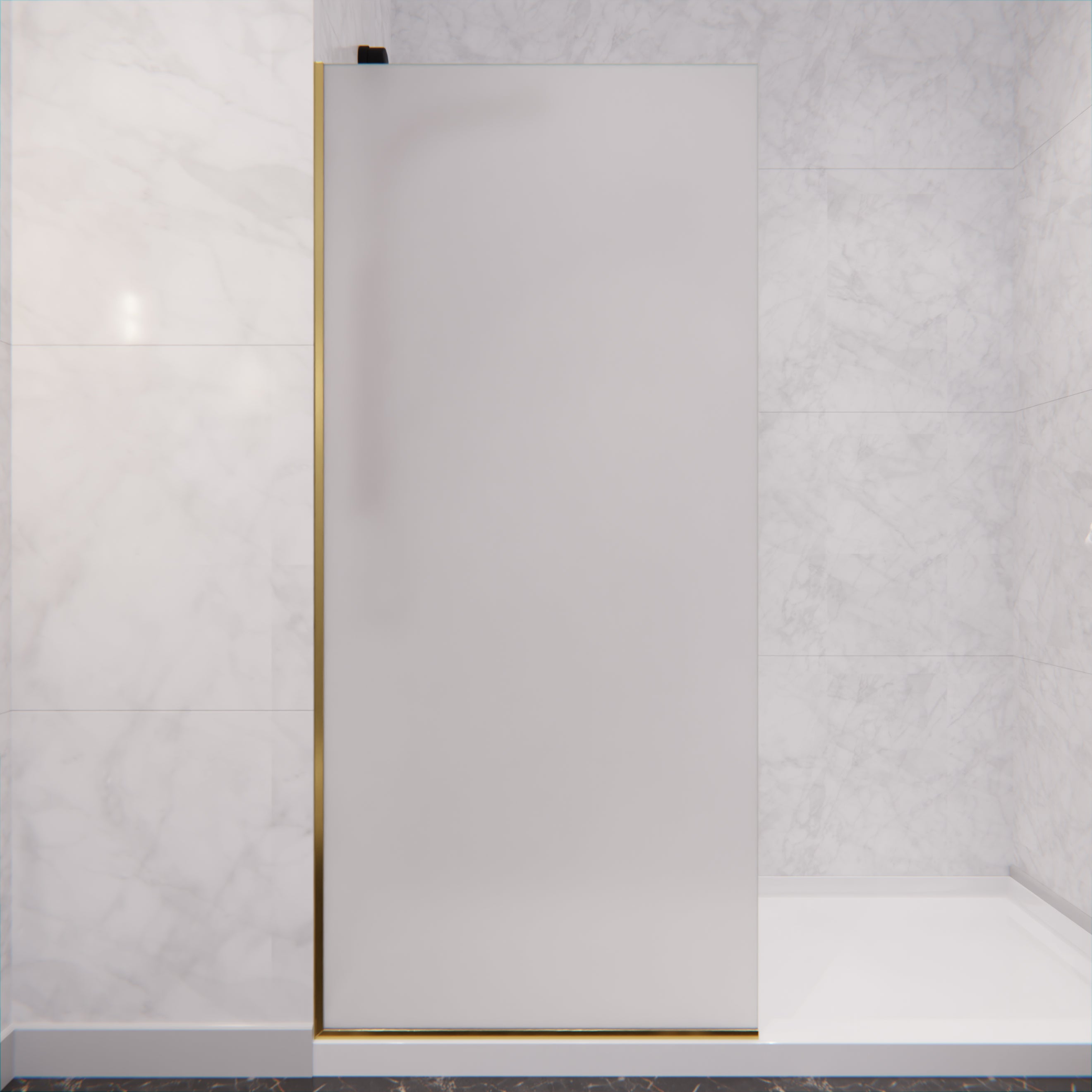 Veil Series 74 in. by 34 in. Framed Frosted Glass Shower Screen