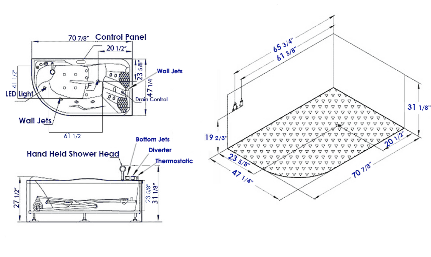 EAGO AM124ETL-L 6 ft Right Drain Corner Acrylic White Whirlpool Bathtub for Two