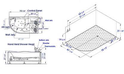 EAGO AM124ETL-L 6 ft Right Drain Corner Acrylic White Whirlpool Bathtub for Two