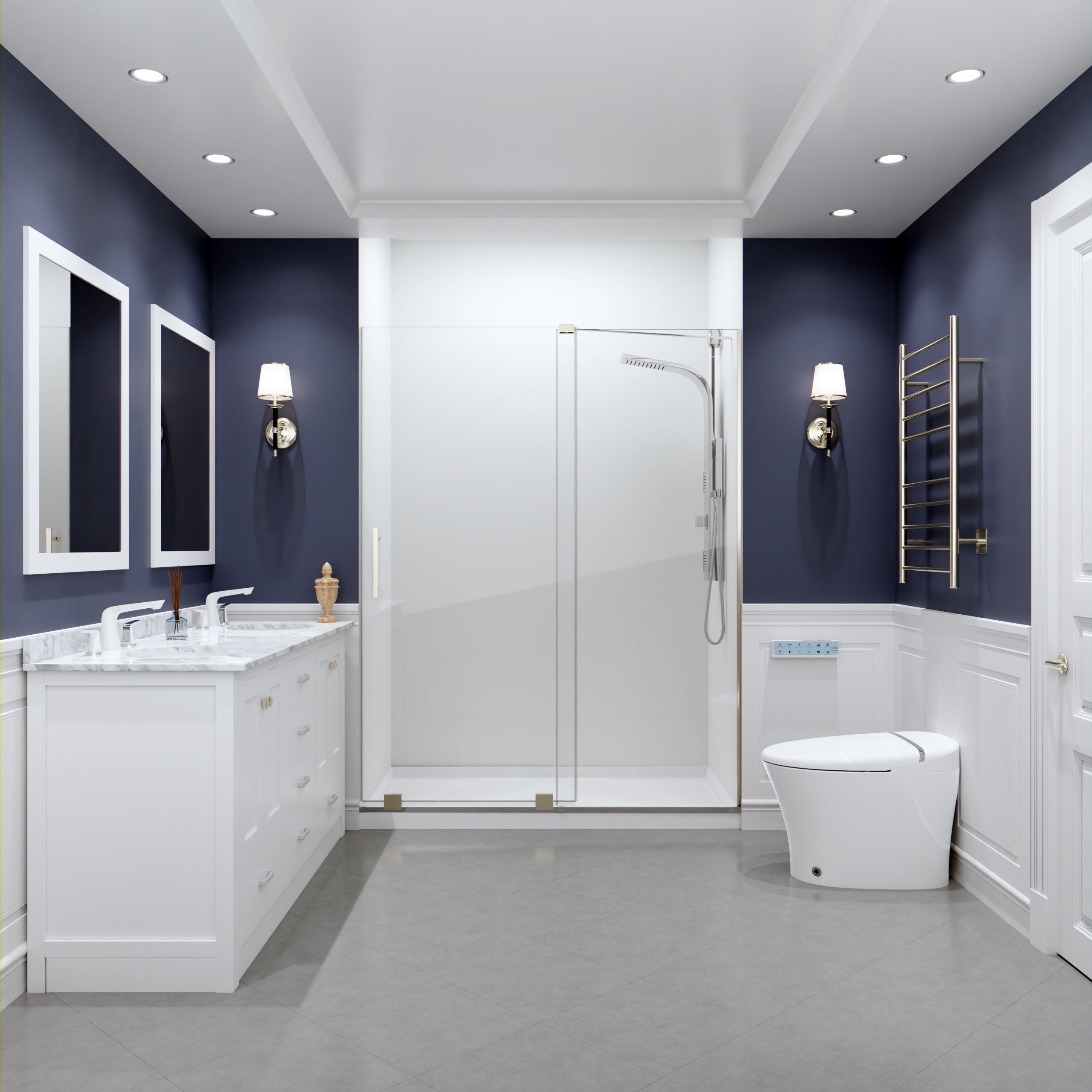 Longboat Series 60 in. x 76 in. Semi-Frameless Shower Door with TSUNAMI GUARD