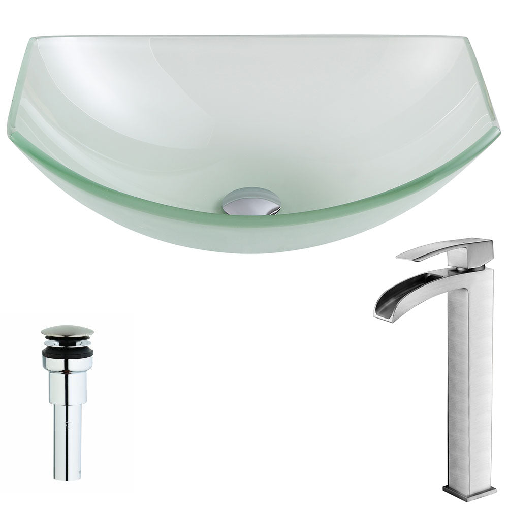 Pendant Series Deco-Glass Vessel Sink in Lustrous Frosted with Key Faucet