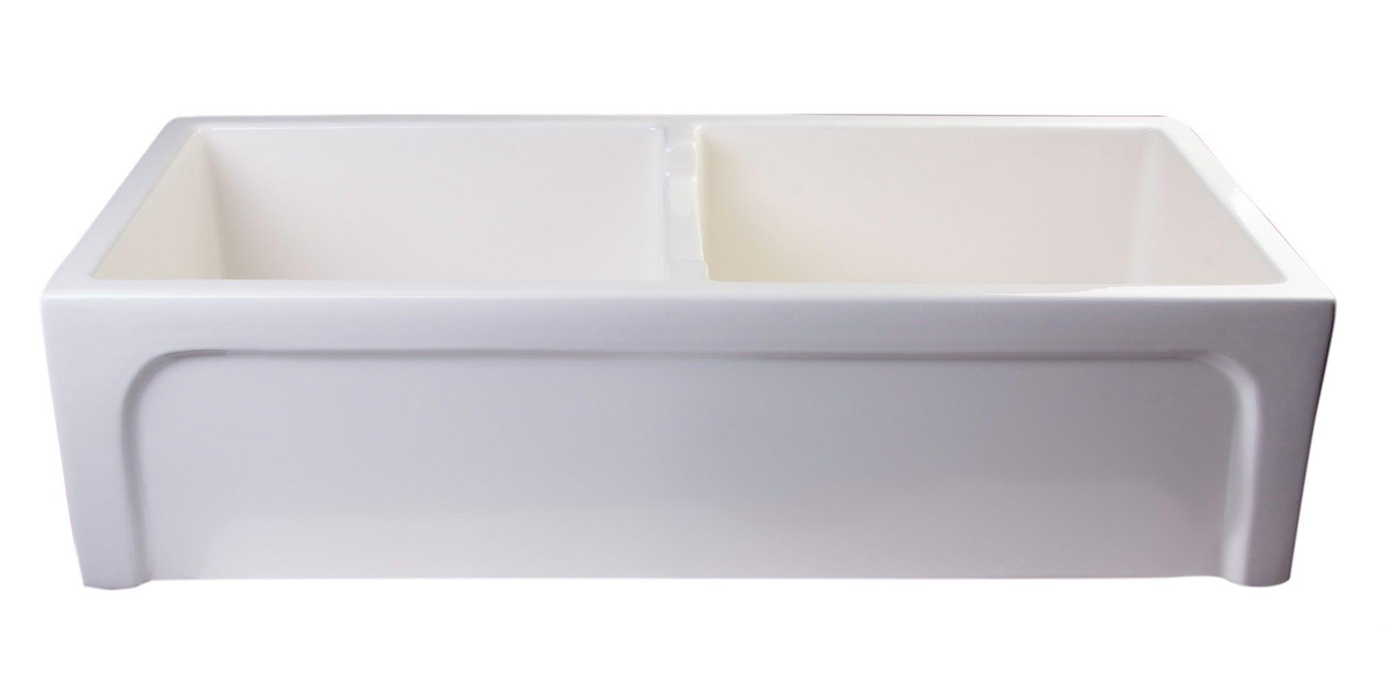 ALFI brand AB3918ARCH-B  39" Biscuit Arched Apron Thick Wall Fireclay Double Bowl Farm Sink