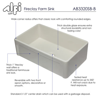 ALFI brand AB3320SB-B 33 inch Biscuit Reversible Single Fireclay Farmhouse Kitchen Sink