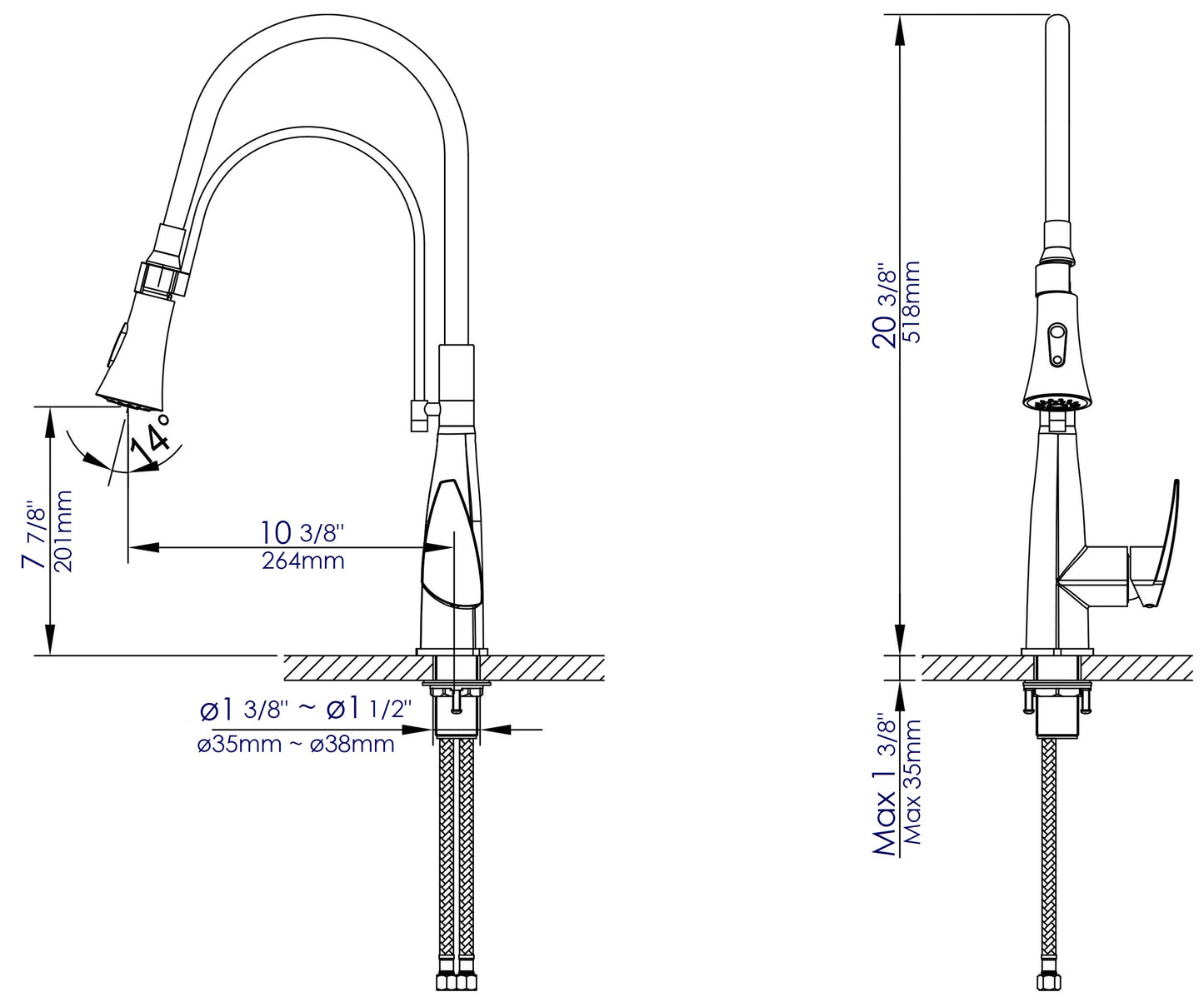 ALFI brand ABKF3001-PC Polished Chrome Kitchen Faucet with Black Rubber Stem