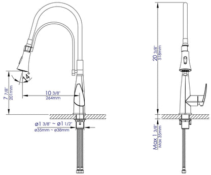 ALFI brand ABKF3001-PC Polished Chrome Kitchen Faucet with Black Rubber Stem