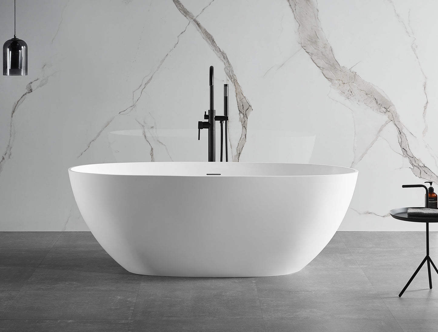 ALFI brand AB9975 59" White Oval Solid Surface Resin Soaking Bathtub