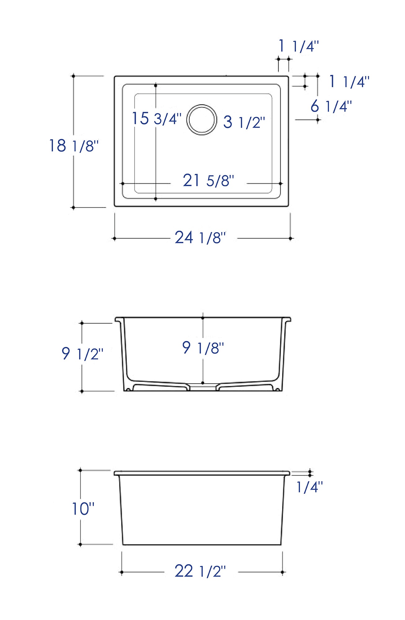 ALFI brand AB2418UD-BM Black Matte 24" x 18" Fireclay Undermount / Drop In Fireclay Kitchen Sink