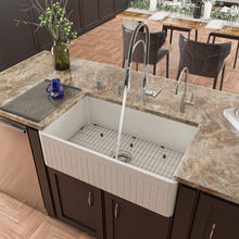 Load image into Gallery viewer, ALFI brand AB532-W 33&quot; White Single Bowl Fluted Apron Fireclay Farm Sink