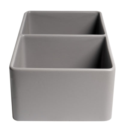 ALFI brand ABF3318D-GM Gray Matte Smooth Apron 33" x 18" Double Bowl Fireclay Farm Sink