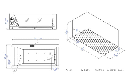 EAGO AM152ETL-5 5 ft Clear Rectangular Acrylic Whirlpool Bathtub