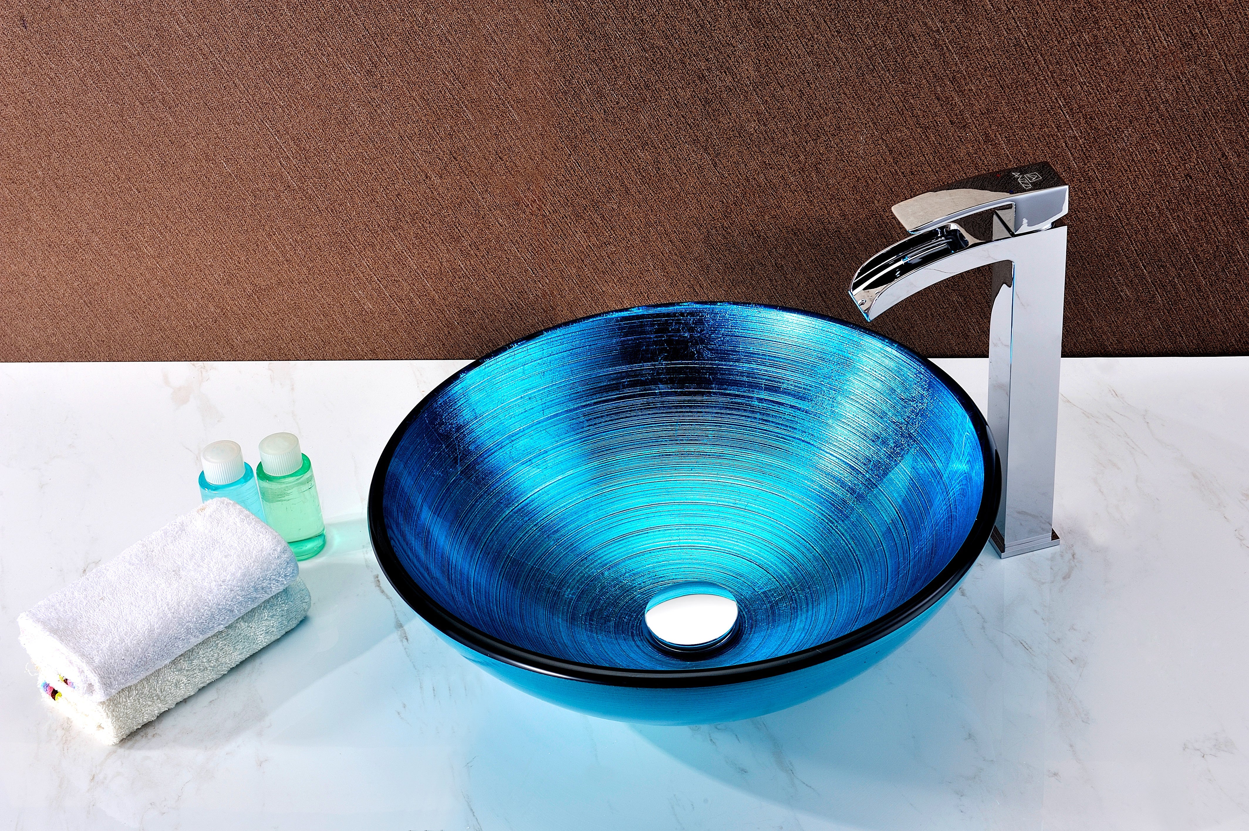 Taba Series Deco-Glass Vessel Sink in Lustrous Blue