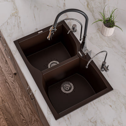 ALFI brand AB3220DI-C Chocolate 32" Drop-In Double Bowl Granite Composite Kitchen Sink