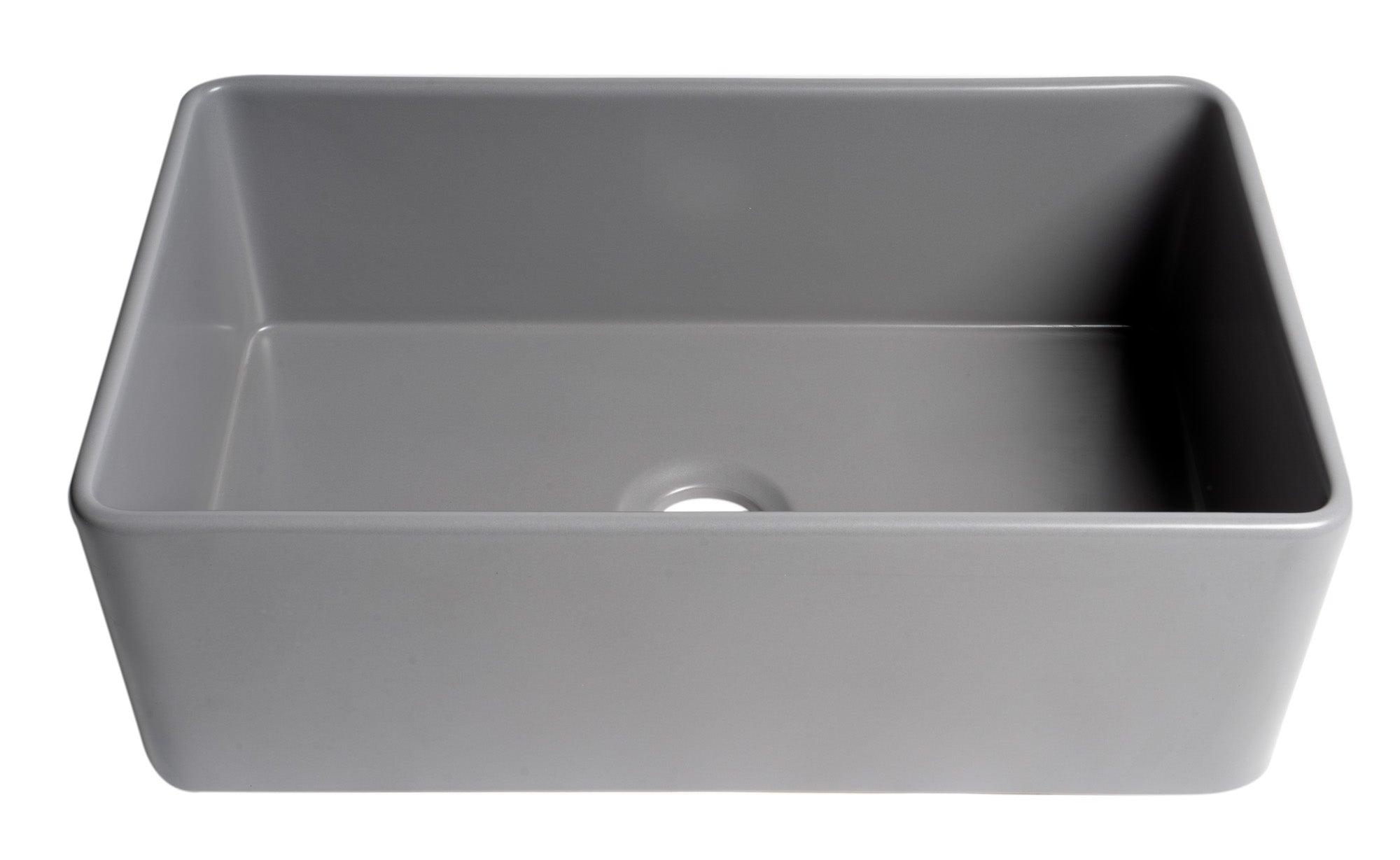 ALFI brand ABF3018-GM Gray Matte Smooth Apron 30" x 18" Single Bowl Fireclay Farm Sink