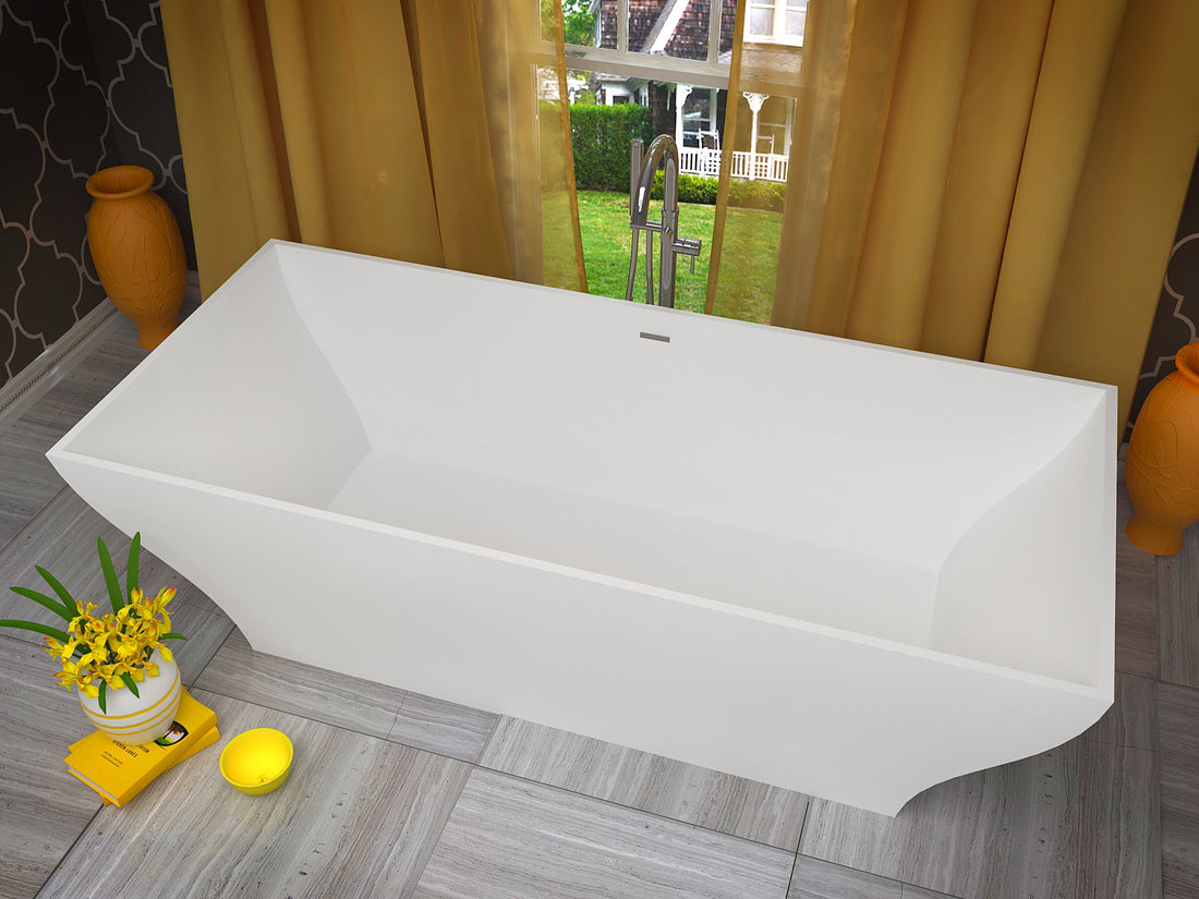 Kayenge 5.9 ft. Solid Surface Center Drain Freestanding Bathtub in Matte White