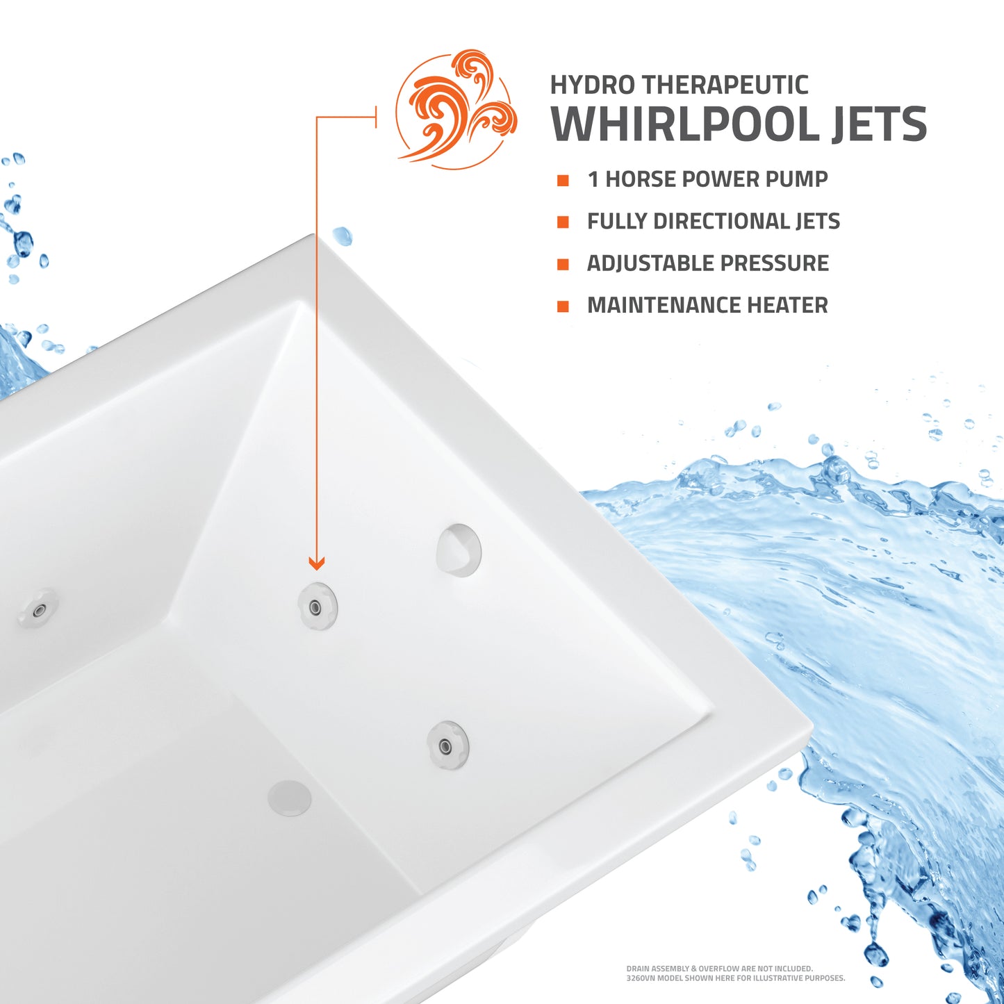 Polaris 36 x 66 Whirlpool Jetted Bathtub by Atlantis Whirlpools – Acrylic, Drop-In Design