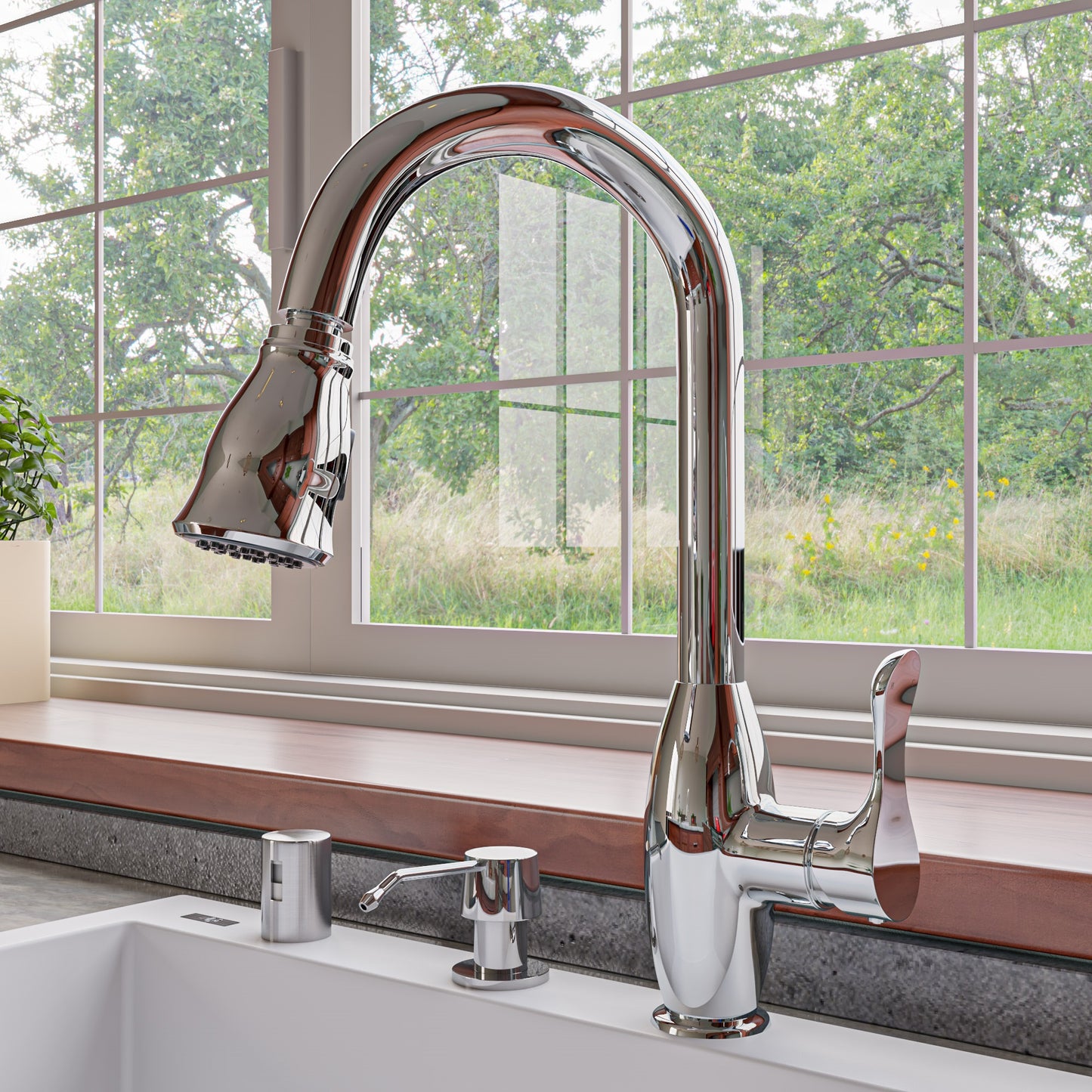 ALFI brand ABKF3783-PC Polished Chrome Traditional Gooseneck Pull Down Kitchen Faucet