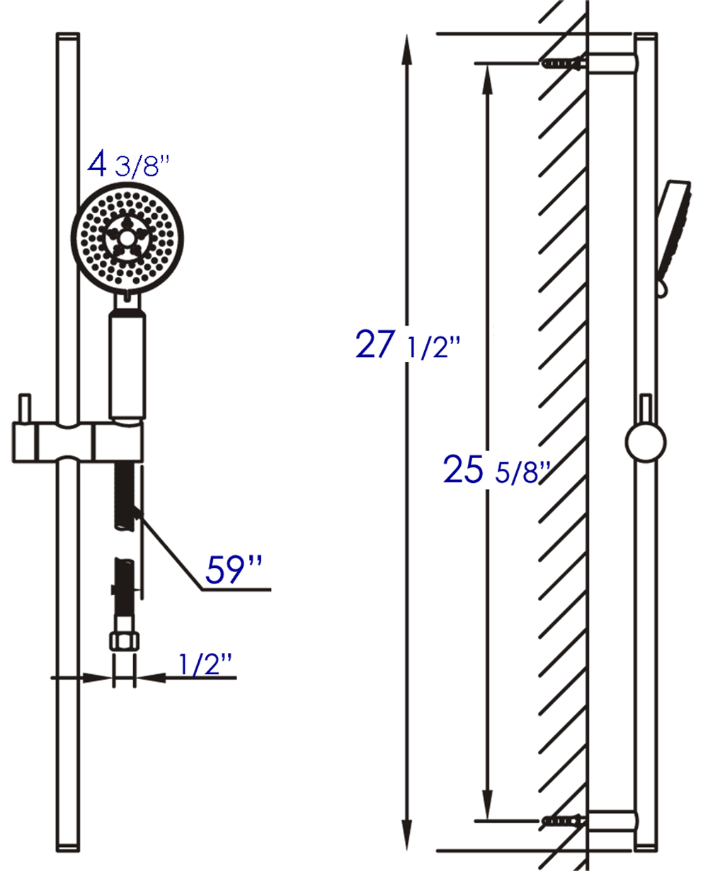 ALFI brand AB7938-PC Polished Chrome Sliding Rail Hand Held Shower Head Set with Hose