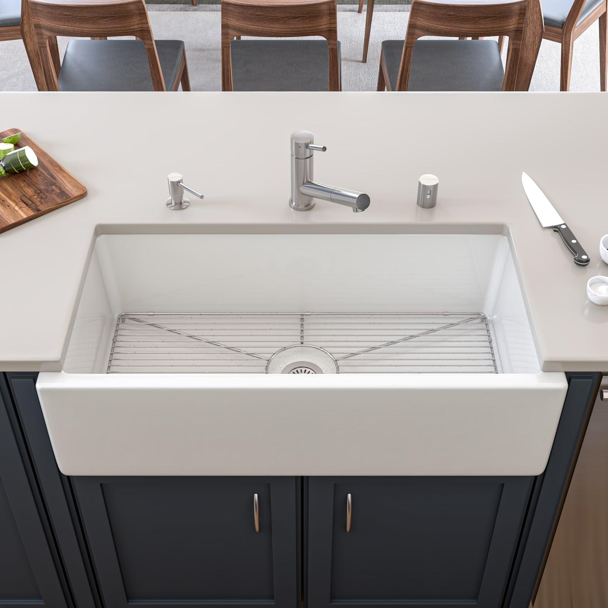ALFI brand AB3618HS-W 36 inch White Reversible Smooth / Fluted Single Bowl Fireclay Farm Sink