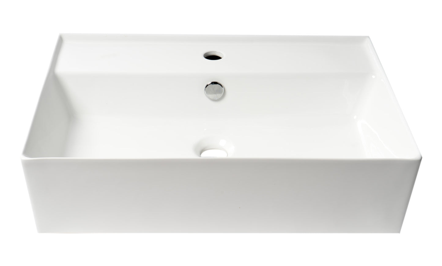 ALFI brand ABC901-W White 24" Modern Rectangular Above Mount Ceramic Sink with Faucet Hole