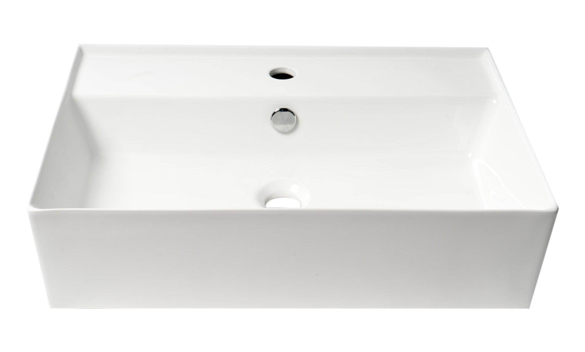 ALFI brand ABC901-W White 24" Modern Rectangular Above Mount Ceramic Sink with Faucet Hole
