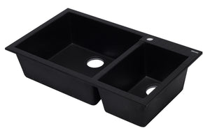 ALFI brand AB3319DI-BLA Black 34" Double Bowl Drop In Granite Composite Kitchen Sink