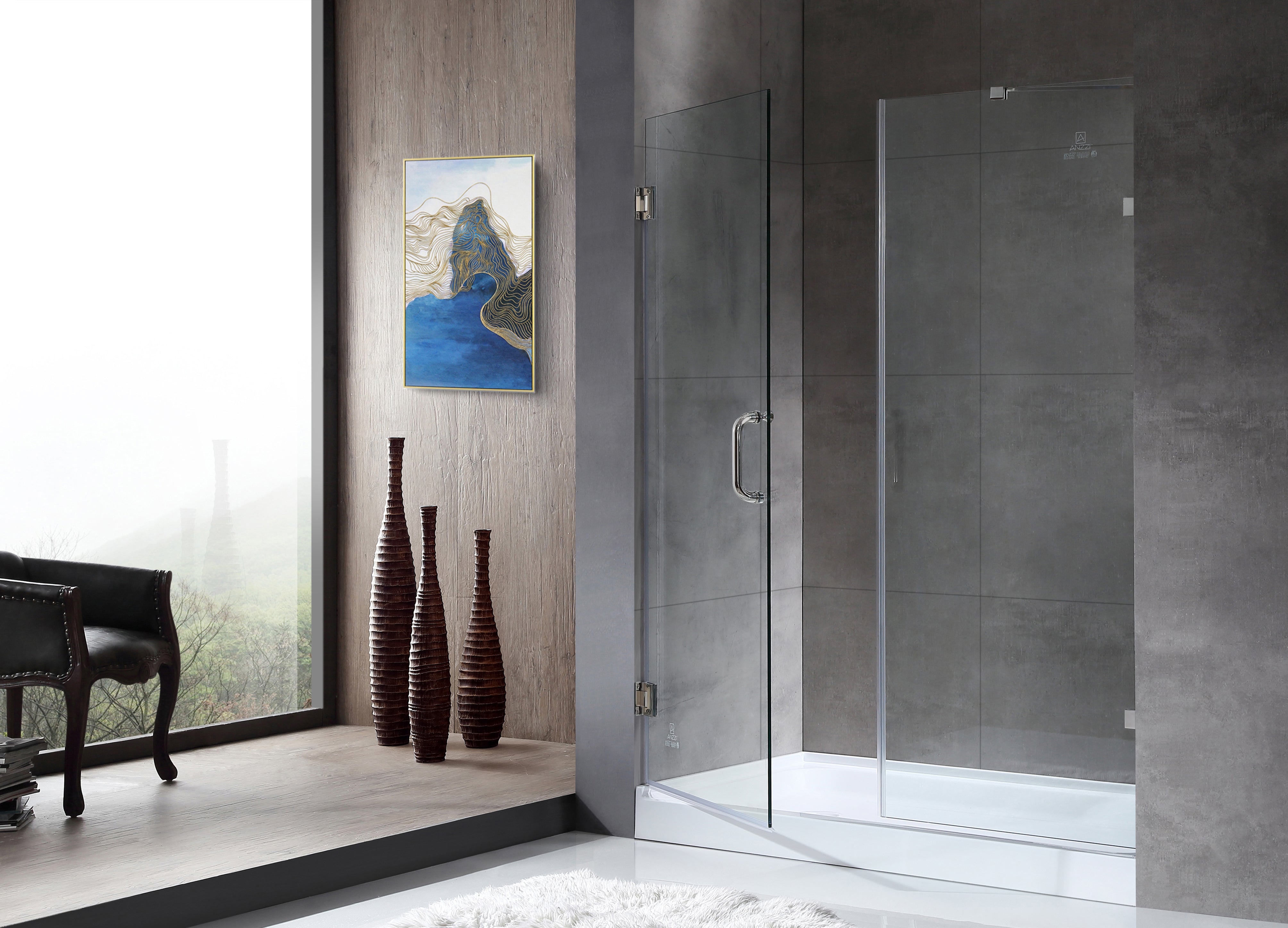 Makata Series 60 in. by 72 in. Frameless Hinged Alcove Shower Door with Handle