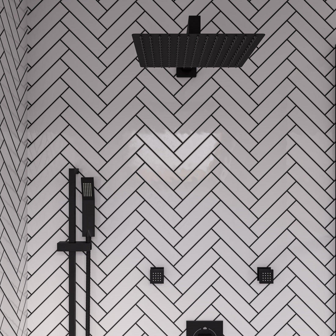 ALFI brand RAIN12S-BM Matte Black Stainless Steel 12" Square Ultra-Thin Rain Shower Head