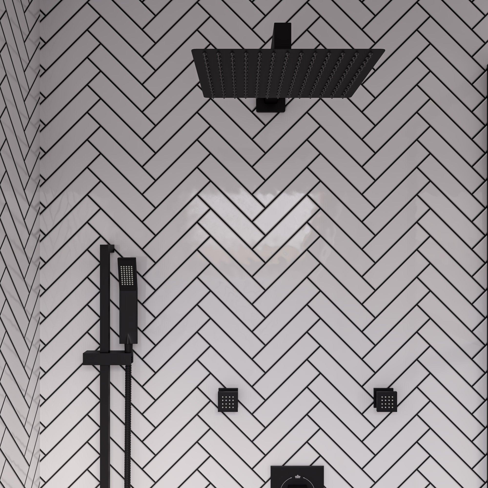 ALFI brand RAIN12S-BM Matte Black Stainless Steel 12" Square Ultra-Thin Rain Shower Head