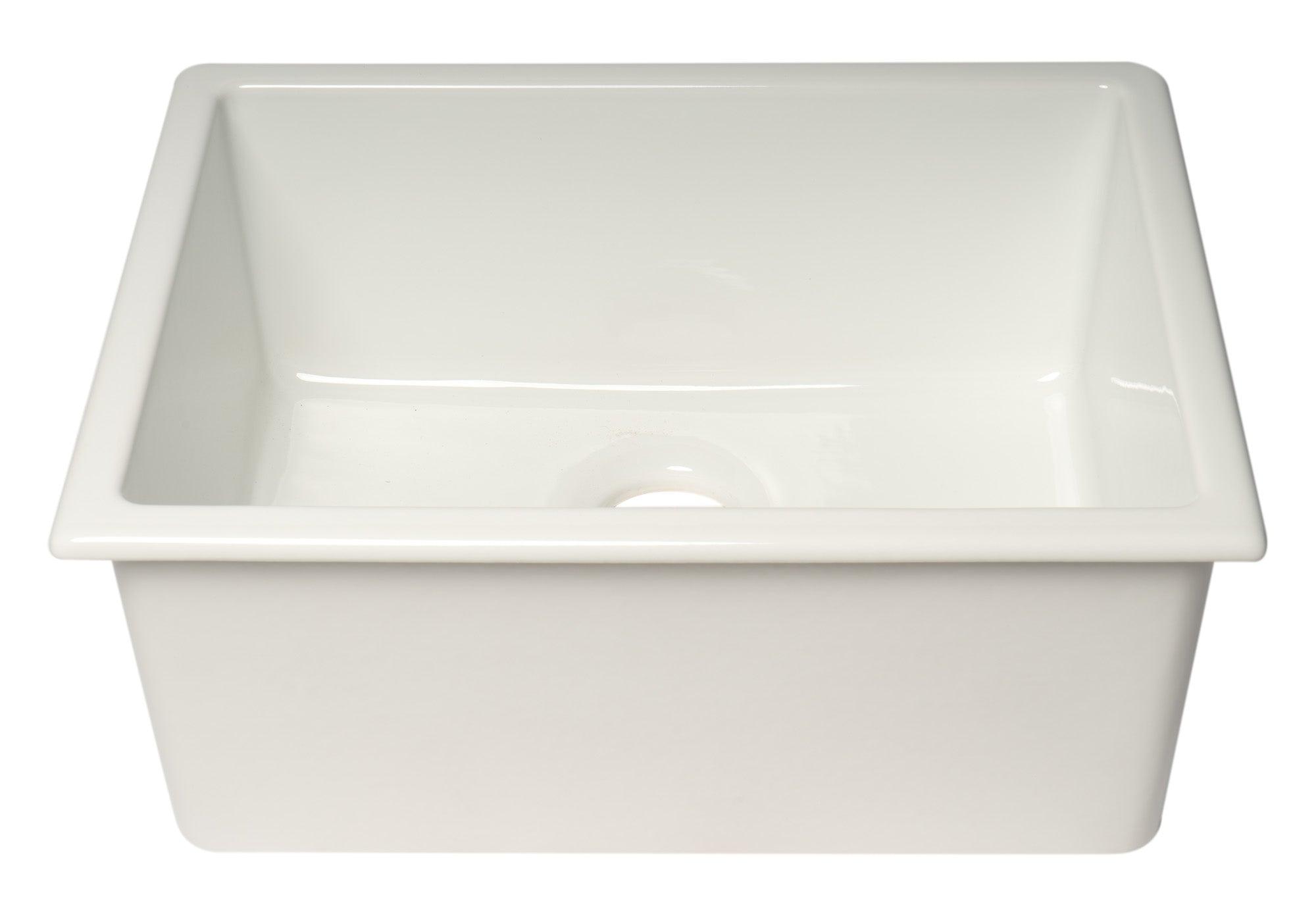 ALFI brand AB2418UD 24" White Undermount / Drop In Fireclay Kitchen Sink