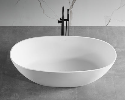 ALFI brand AB9975 59" White Oval Solid Surface Resin Soaking Bathtub